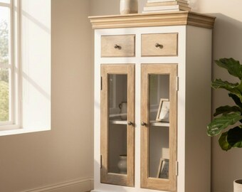 Farmhouse Accent Cabinet Two-Toned Storage 2 Drawer 2 Door
