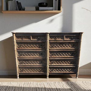 Country Farmhouse Rustic Chest of 12 Drawer Double Shanghai Large Solid Wood Dresser Bedroom Furniture Storage
