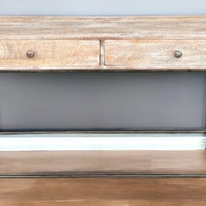 2 Drawer Iron & Solid Wood Desk Console Table Home Office Dorm Industrial
