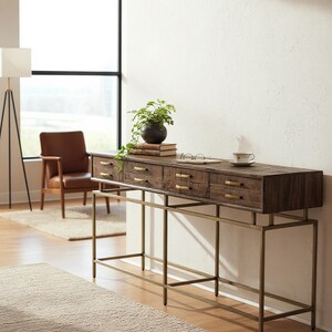 Rustic Modern Console Sideboard Credenza Buffet Server Industrial Iron Base Entryway 4 Drawer