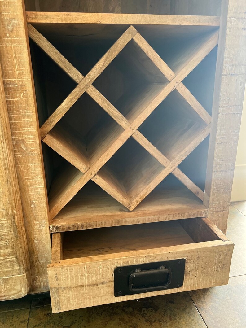 Solid Mango Wood Rustic Industrial Wine Rack Mini Bar Etsy