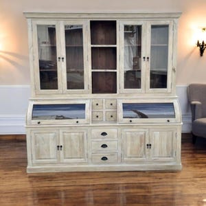 Coastal Farmhouse Glass Door Display Cabinet: Large 4-Door Pantry