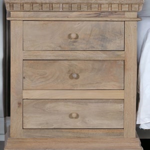Handcrafted French Country Bedside Table: Solid Pine 3-Drawer Dresser