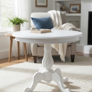 French Country Shabby Chic Distressed Round Side Pedestal Primitive Accent Table