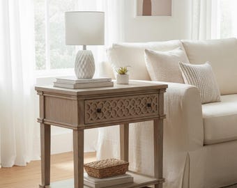 Hand Carved Nightstand Pair: Paxton French Country Pine Bedside Tables