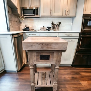 Hand Carved Butcher Block 1 Drawer Kitchen Island Shabby Chic