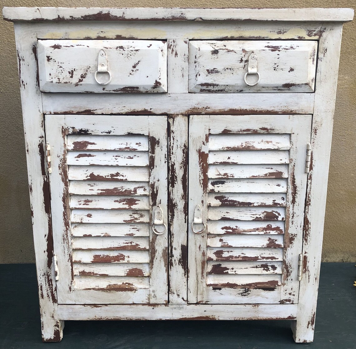 Shabby Chic Farmhouse Shutter 2 Door 2 Drawer Linen Kitchen Storage ...