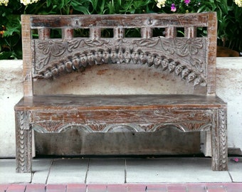 Hand Carved Wooden Garden Bench Seating