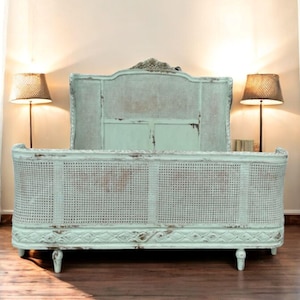French Country Caned King Size Complete Bed Frame Bedroom Shabby