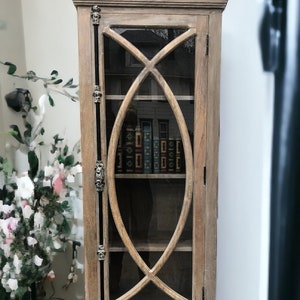 Modern Chateau Tall 1 Glass Door Display Den Linen Kitchen Library Bookcase Corner Cabinet Narrow