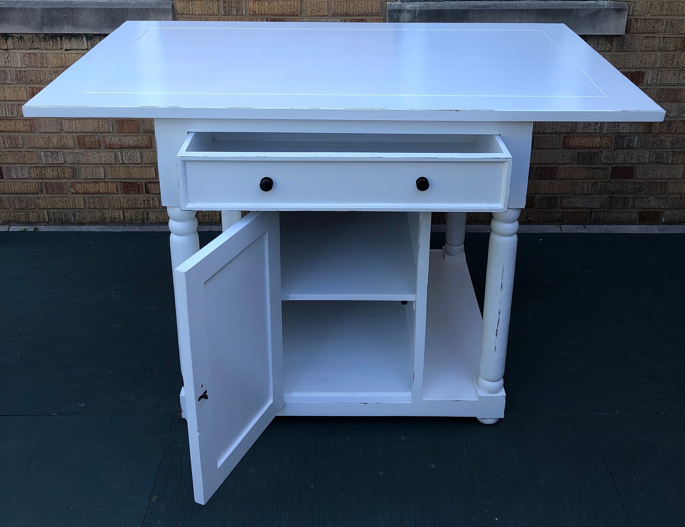 Solid Wood White Country Farmhouse Kitchen Island Shabby Chic Primitive ...