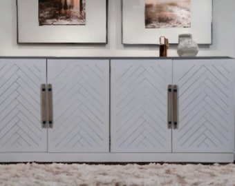 Herringbone Sideboard Buffet Credenza White Media Entertainment Storage Cabinet4 Door