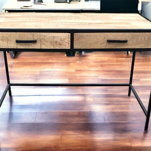 Modern Iron Writing Desk 2 Drawers Home Office Dorm Industrial