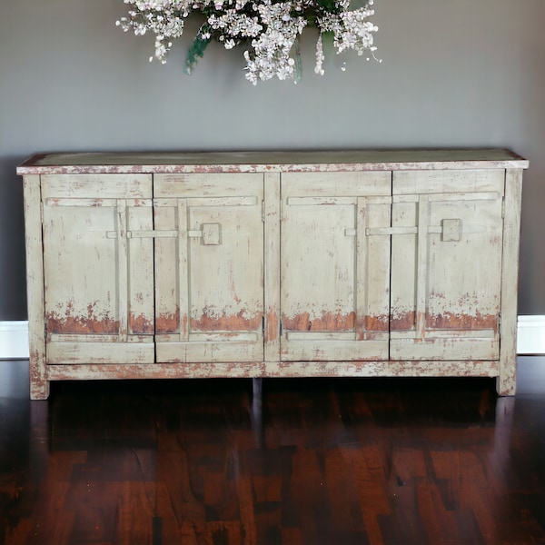 Distressed Farmhouse Rustic Credenza Storage Kitchen Den Dining Buffett Server Sideboard