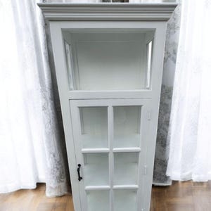 Hand Carved White Glass Display Cabinet: Coastal Cape Cod Solid Wood Bookcase