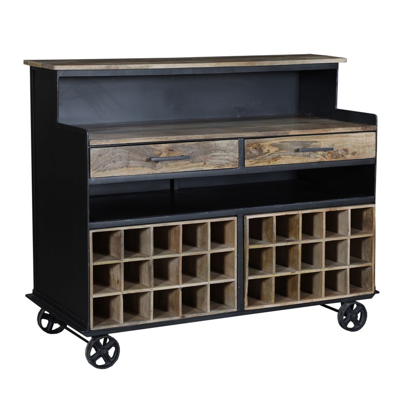 2 Drawer Industrial Wooden Bar Counter on Wheels Etsy