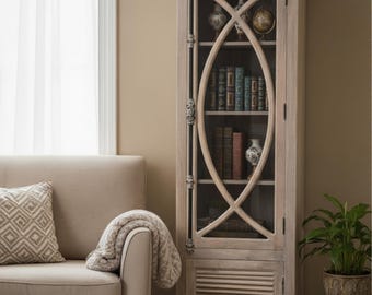 Modern Chateau Tall Glass Door Display Library Bookcase Cabinet Narrow