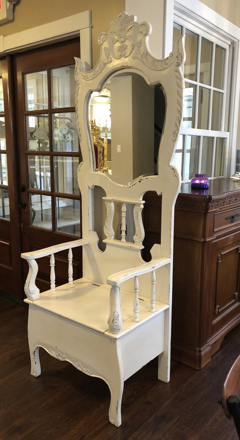 Hall Tree Storage Bench With Mirror Etsy