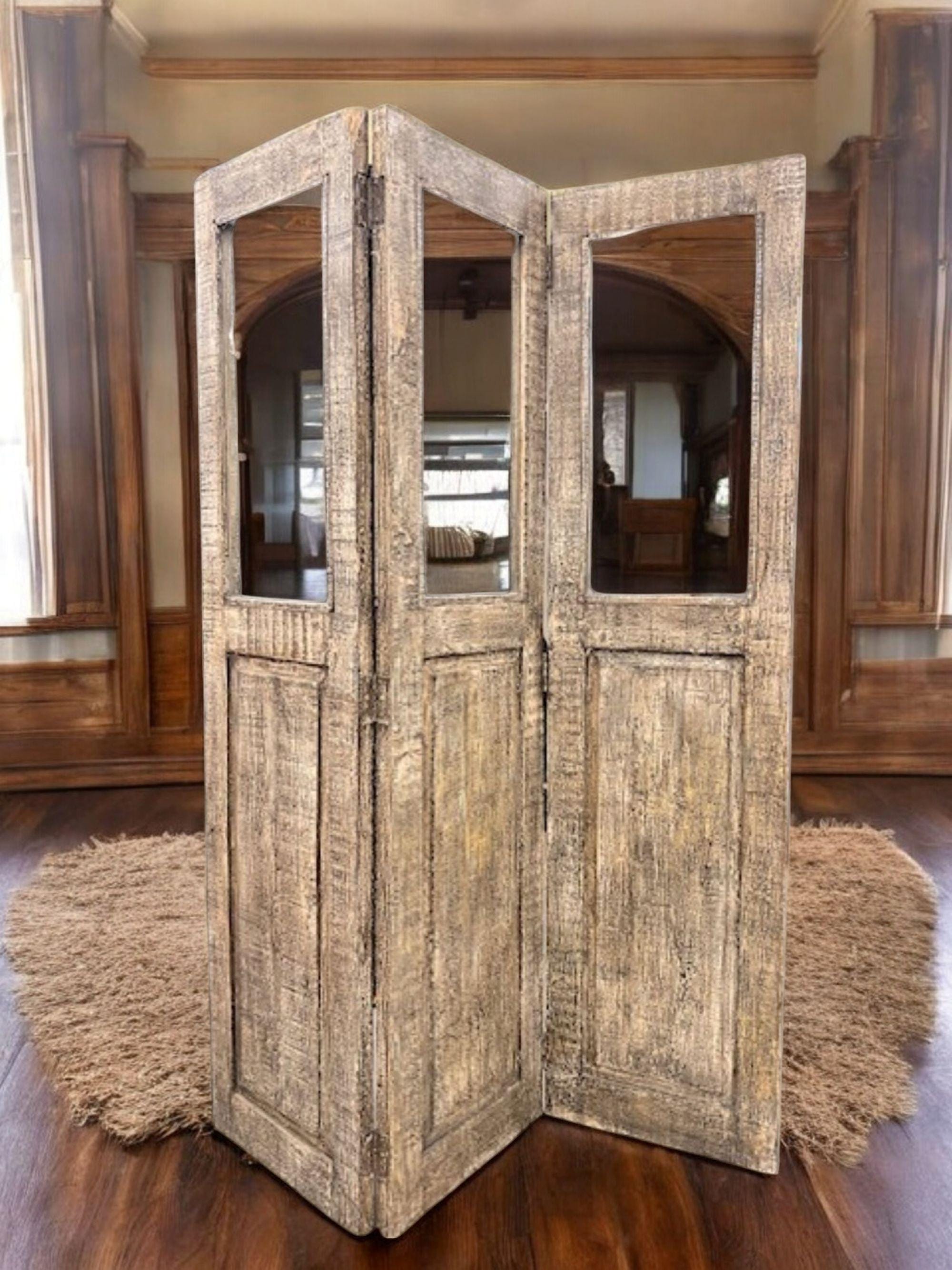 Rustic Room Partition Rustic Farmhouse Distressed Room Partition 3 Door Solid Wood Hand ...