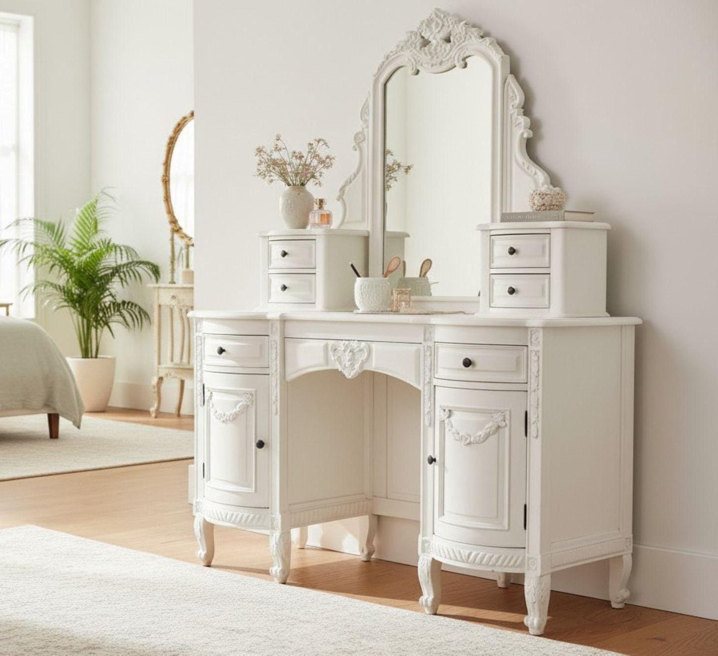 Hand Carved French Country Vanity Shabby Chic Mirrored Dressing Makeup Table  - Etsy