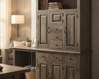 Rustic Hutch Pantry Cupboard Storage Cabinet Farmhouse Mango Wood Tall