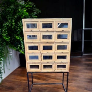 Solid Wood Glass Door Display Cabinet: Modern Industrial Organizer