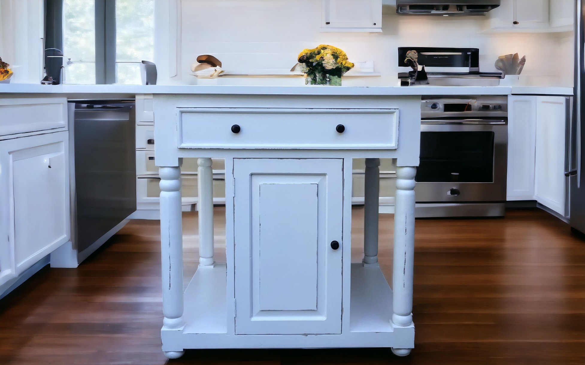 Solid Wood White Country Farmhouse Kitchen Island - Etsy