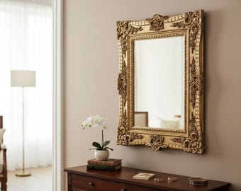 Hand Carved French Country Mirror Shabby Chic Gold Accent