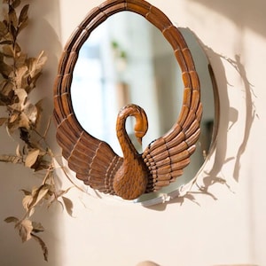 Hand Carved Mahogany Swan Mirror: Oval Wall Decor