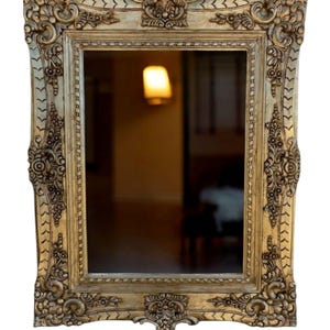 Hand Carved French Country Mirror: Shabby Chic Gold Accent