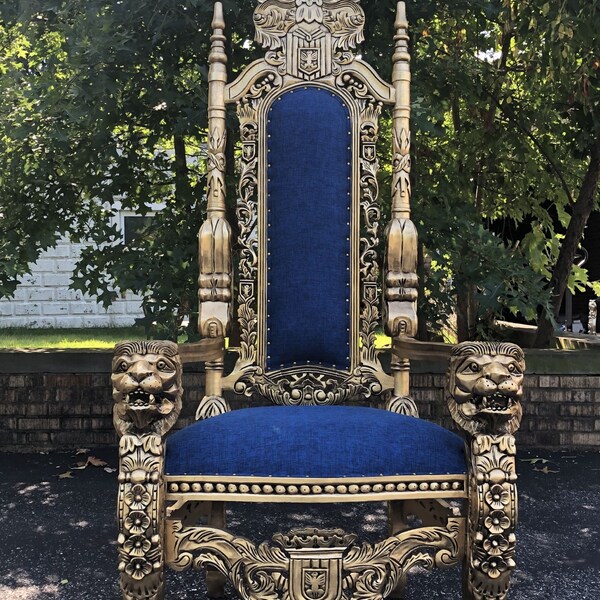 King Queen Throne Chair Gothic Medieval Royal Blue Royal Throne Chairs