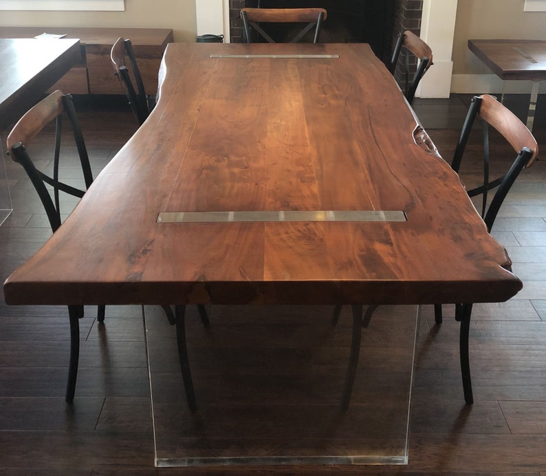 Live Edge Floating Kitchen Dining Table Modern Rectangle Solid Wood ...