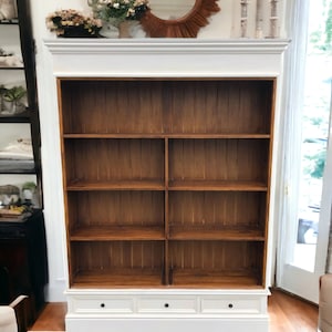 Rosevelt Narrow Open Shelf Bookcase 3 Drawers Primitive Shabby Chic Large Display Cabinet White
