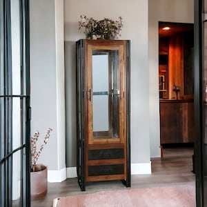 Industrial Iron & Mango Wood Display Cabinet with Drawers