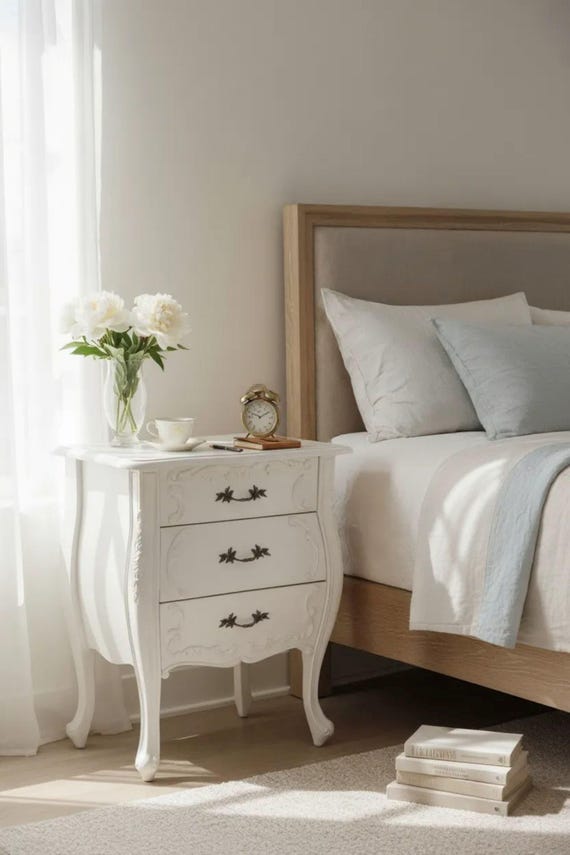 Pair White Hand Carved Nightstands, Bombay French Country Dresser - Etsy