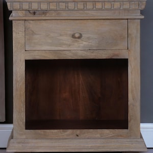 Hand Carved French Country Nightstand Pair: Coastal Farmhouse End Tables