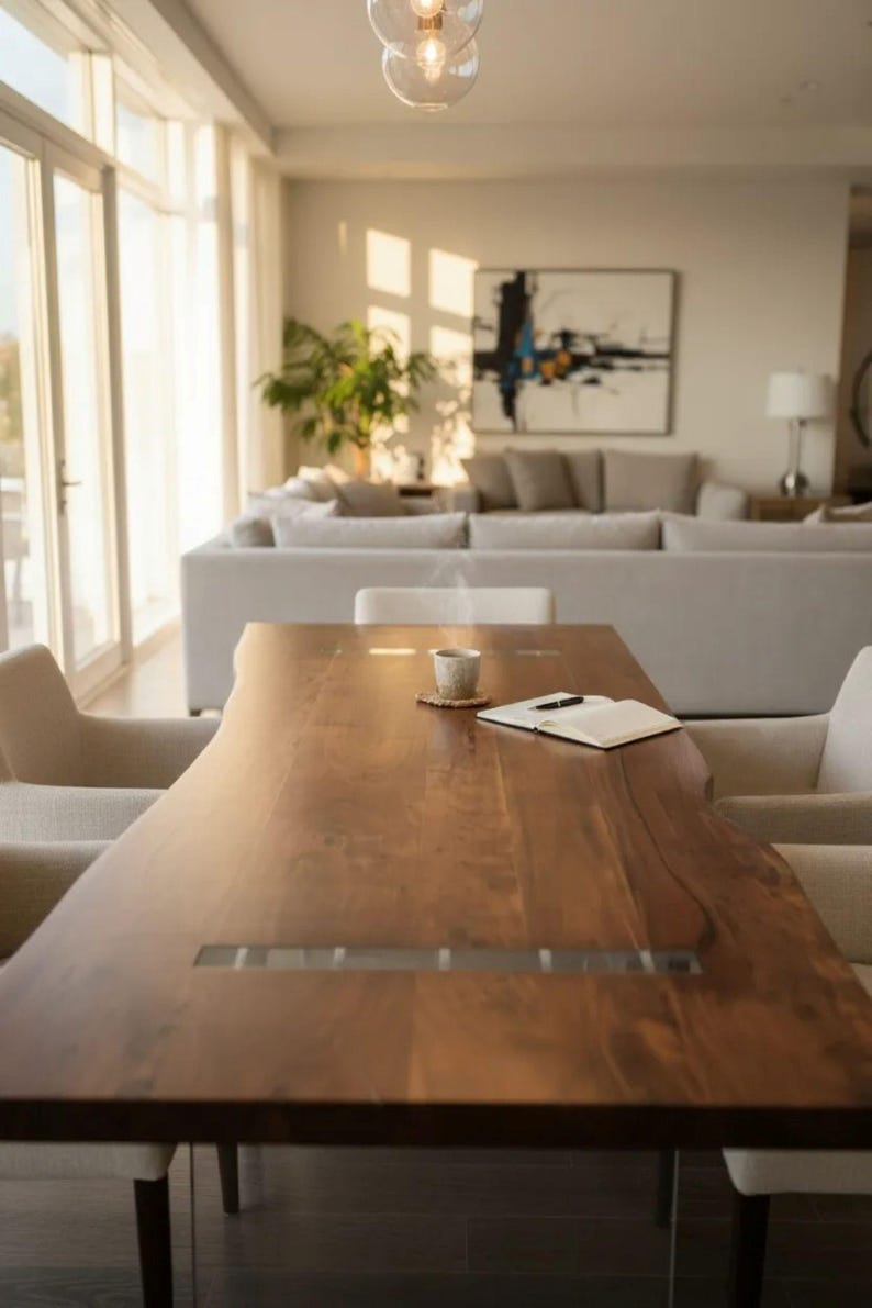 Live Edge Floating Kitchen Dining Table Modern Rectangle Solid Wood ...