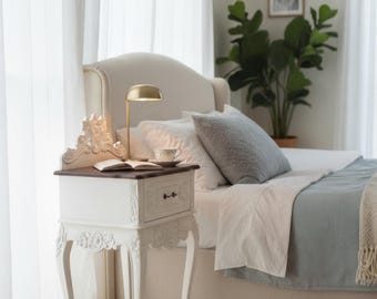 Pair of French Country Nightstand End Tables Floral Design Bedroom Living Room Accent Table