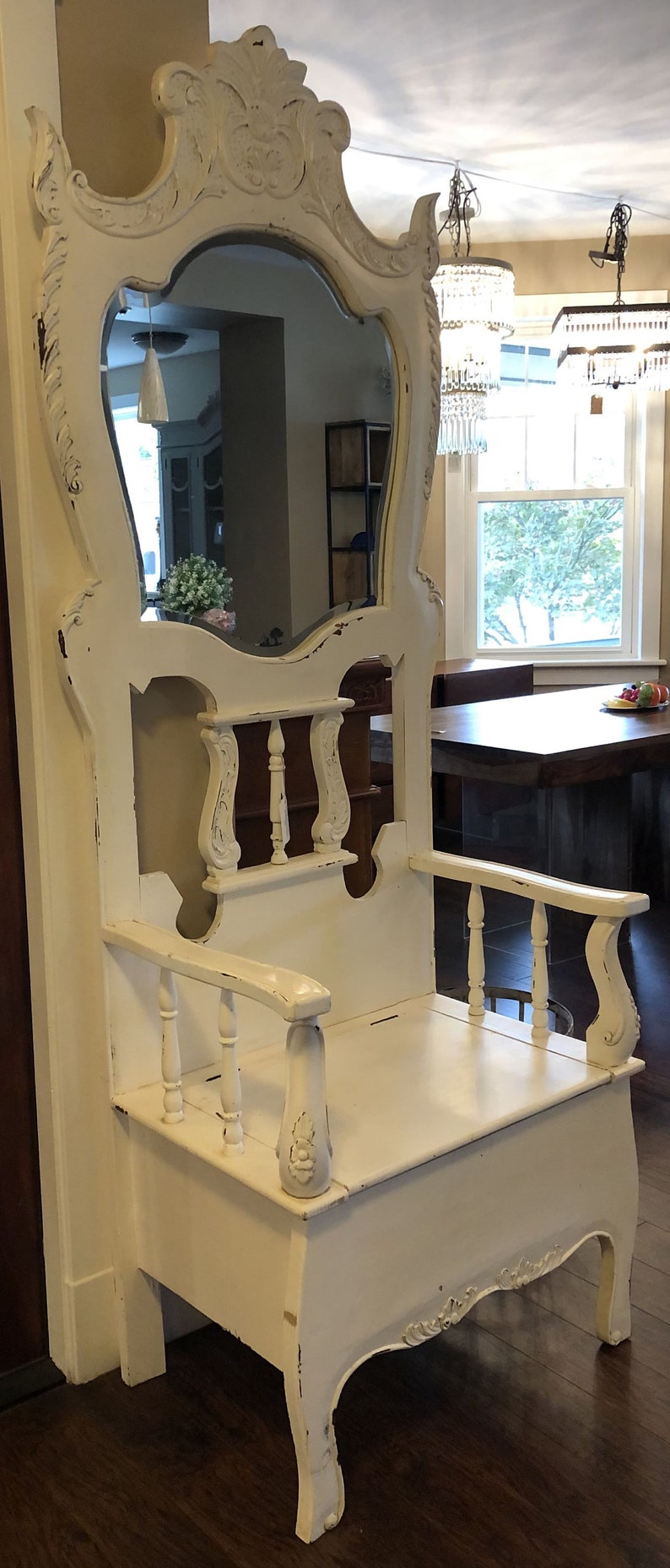 Hall Tree Storage Bench With Mirror Etsy