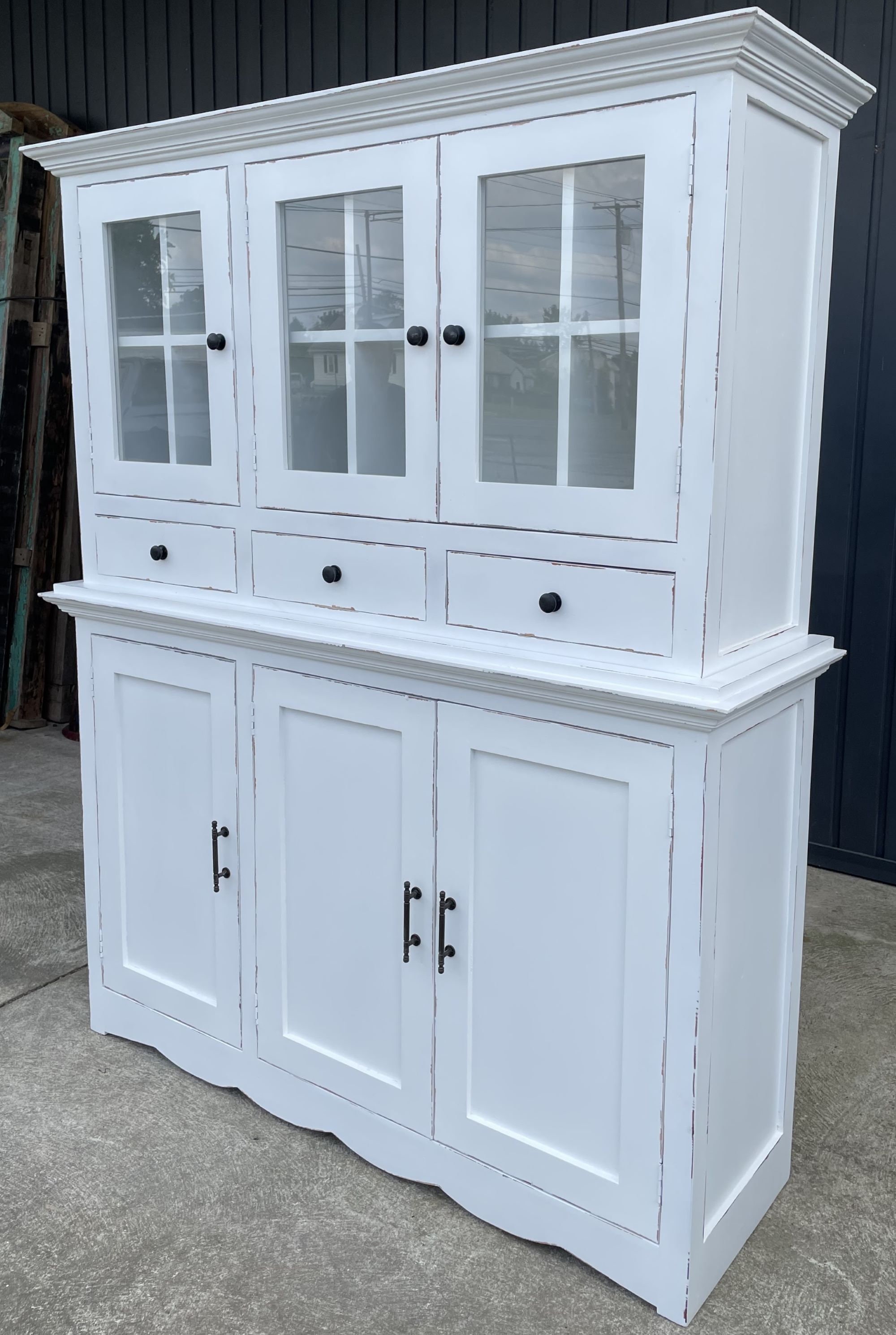 Shabby Chic Buffet Cabinet Country Farmhouse 2 Piece Hutch Glass