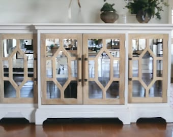 Mirrored Sideboard Buffet Server Credenza Pine Modern Storage Cabinet