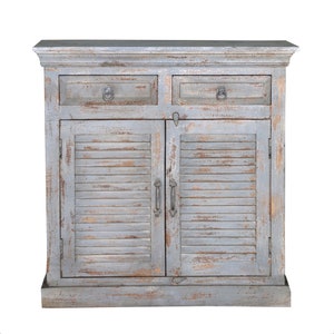 Distressed Shutter Door Kitchen Storage Cabinet: Rustic Linen Cupboard