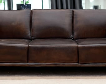 3-Seater Dark Brown Leather Couch Sofa