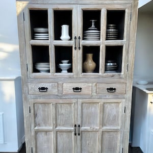 Hand Carved Farmhouse Curio Cabinet: Tall Glass Door Pantry