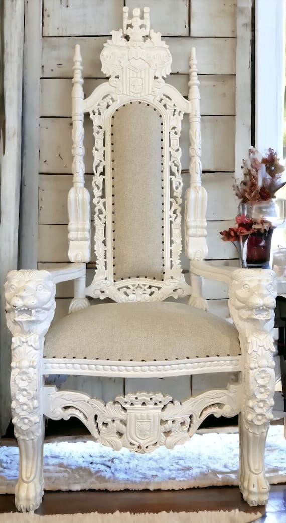 White King queen Lion Throne High Back Chairs Etsy UK