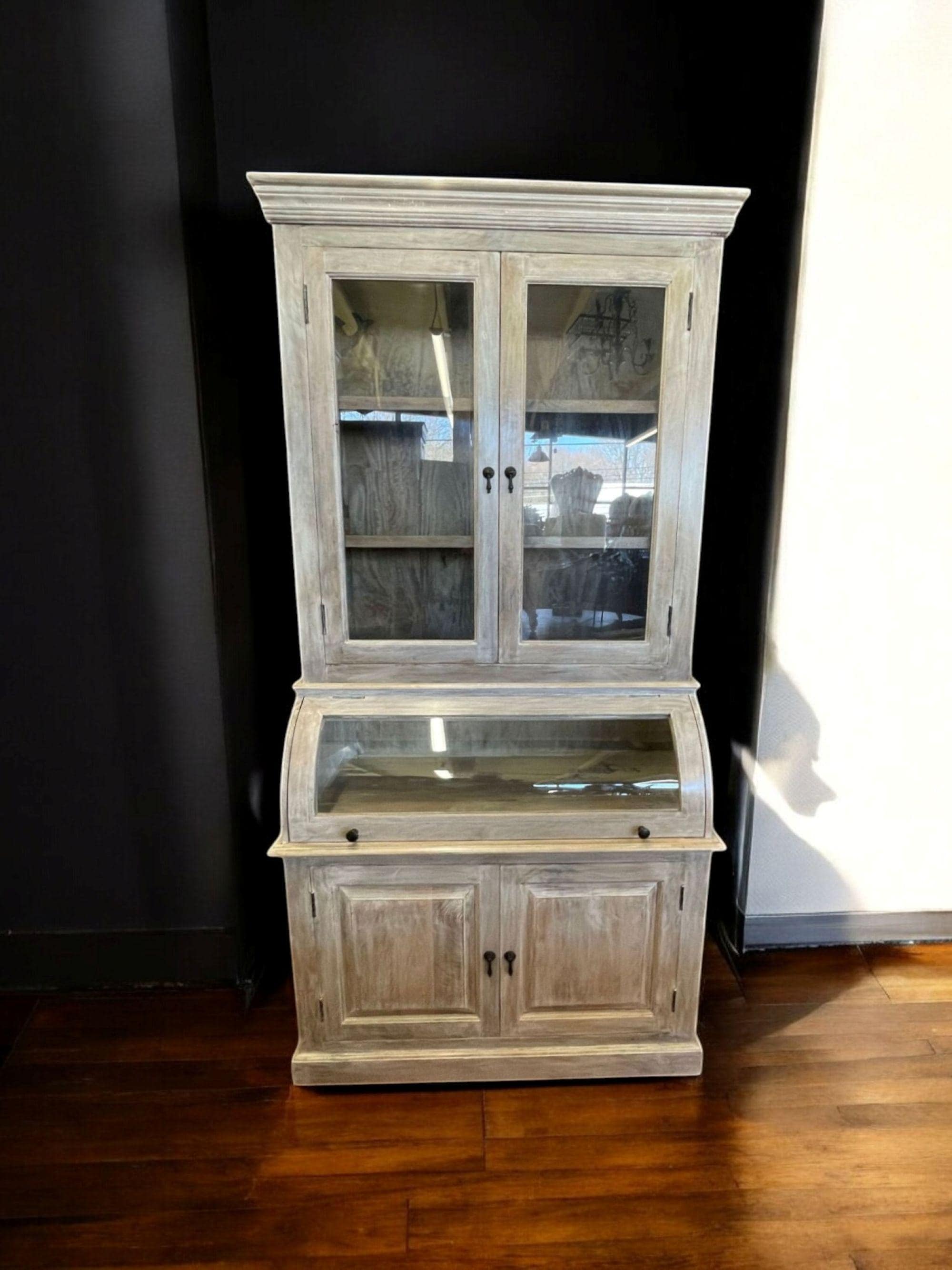 French Country Glass Door Pantry: Solid Wood Farmhouse Cupboard