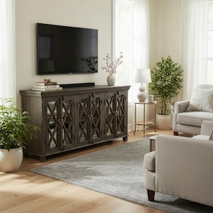 XX Mirrored Sideboard Rustic Glass Buffet Server Credenza Entryway Storage Cabinet