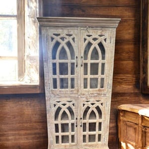 Cathedral 4 Glass Door Tall Modern Storage Pantry Den Display Cabinet Shelving Farmhouse Kitchen