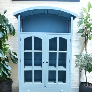 Coastal Tall Dome Top Cape Cod Glass Door Display Curio Cabinet Shabby Chic Primitive