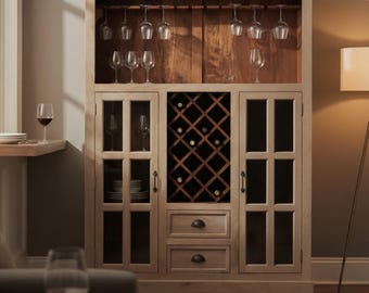Solid Wood Home Bar Cape Cod Modern Contemporary Liquor Storage Cabinet
